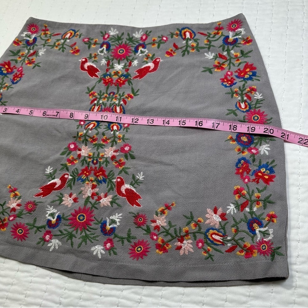 Altar'd State Gray Mini Skirt with Colorful Floral Embroidery Size L - Picture 8 of 15